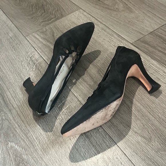 Delman Vintage 1940s Black‎ Suede Pumps Women's Slip-On Heels, Size 8N - Picture 3 of 12